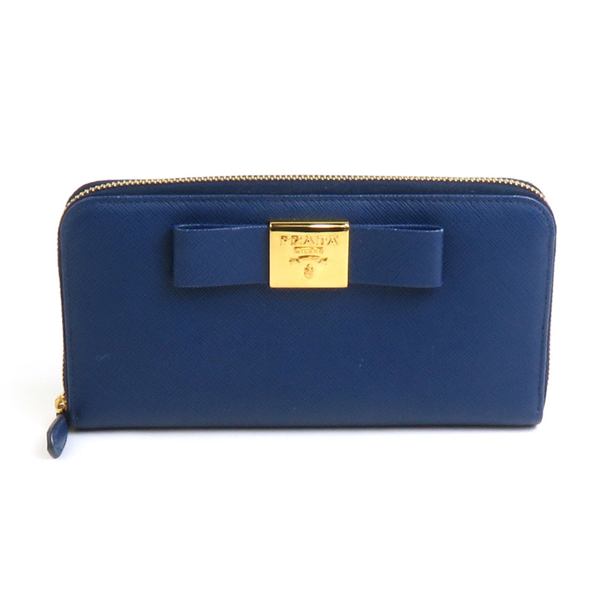 Prada Blue Leather Long Wallet (Bi-Fold) (Pre-Owned)