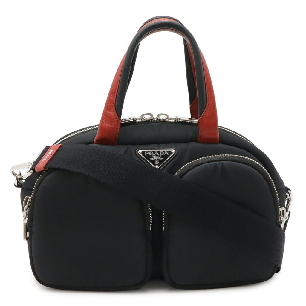 Prada Black Fuoco Nero Red Color Nylon Leather Handbag Shoulder Bag (Pre-Owned)