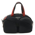 Prada Black Fuoco Nero Red Color Nylon Leather Handbag Shoulder Bag (Pre-Owned)