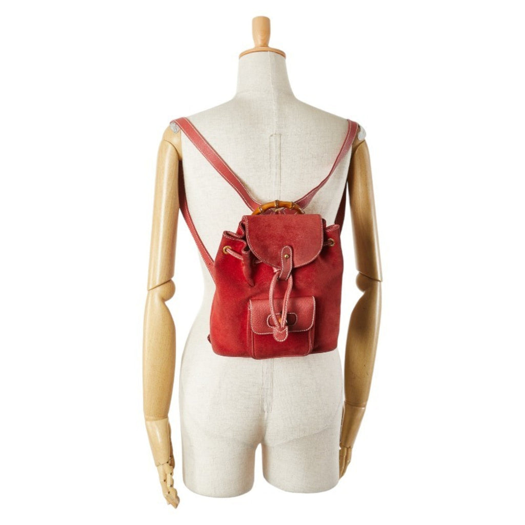 Gucci Bamboo Red Color Suede Leather Backpack (Pre-Owned)