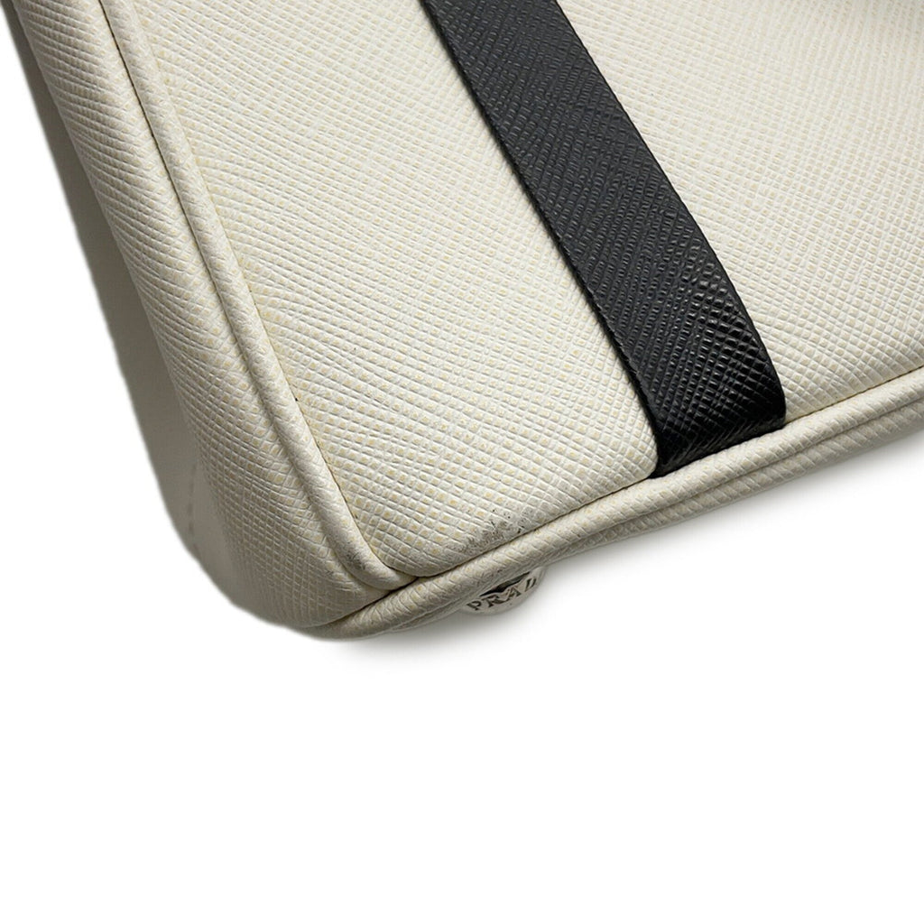 Prada Black White Leather Handbag Shoulder Bag (Pre-Owned)