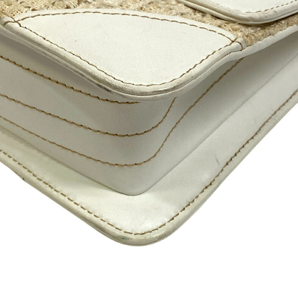Chanel Beige White Tweed Leather Shoulder Bag (Pre-Owned)
