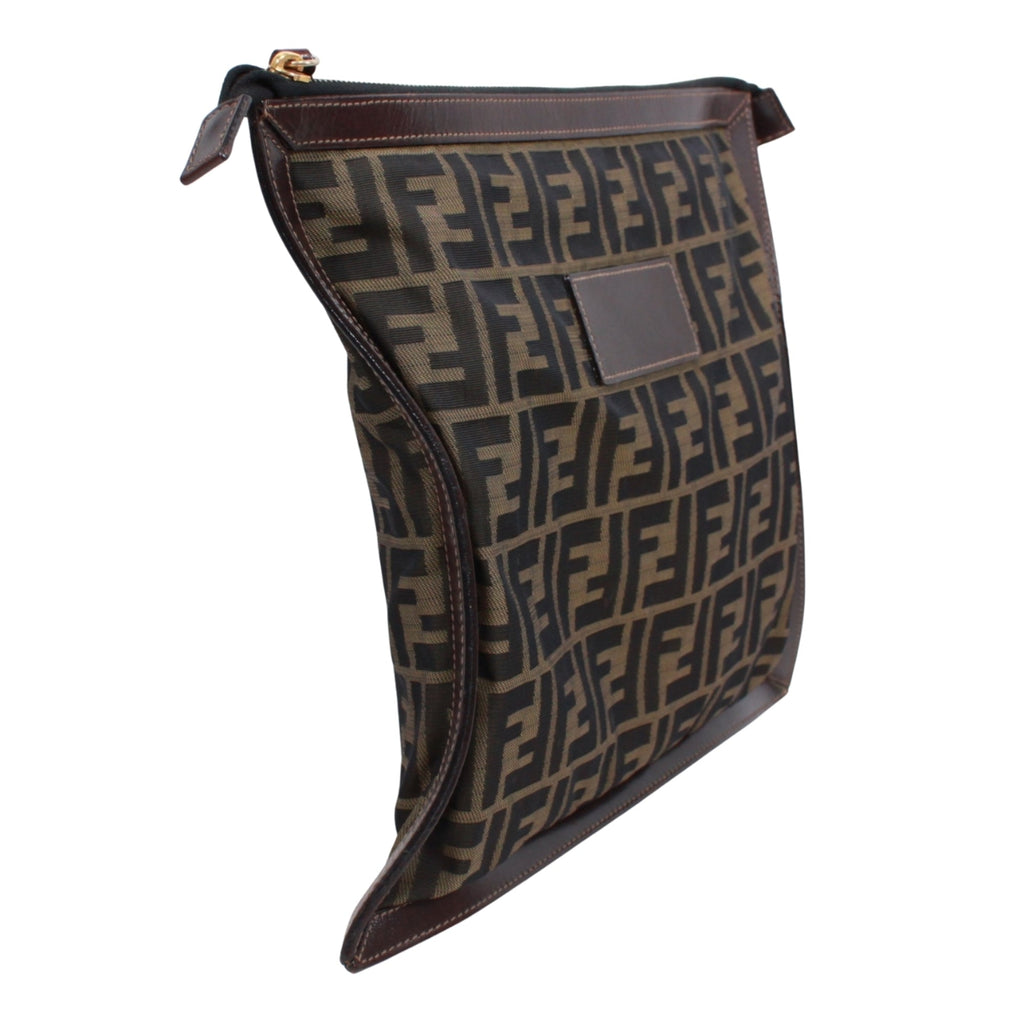 Fendi Brown Canvas Leather Clutch Bag (Pre-Owned)