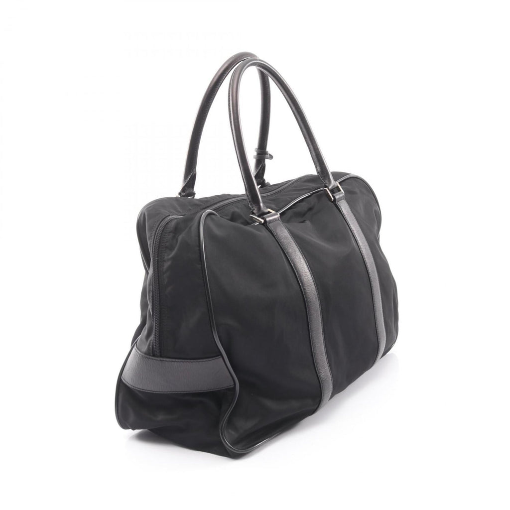 Prada Black Nylon Leather Boston Bag Handbag (Pre-Owned)
