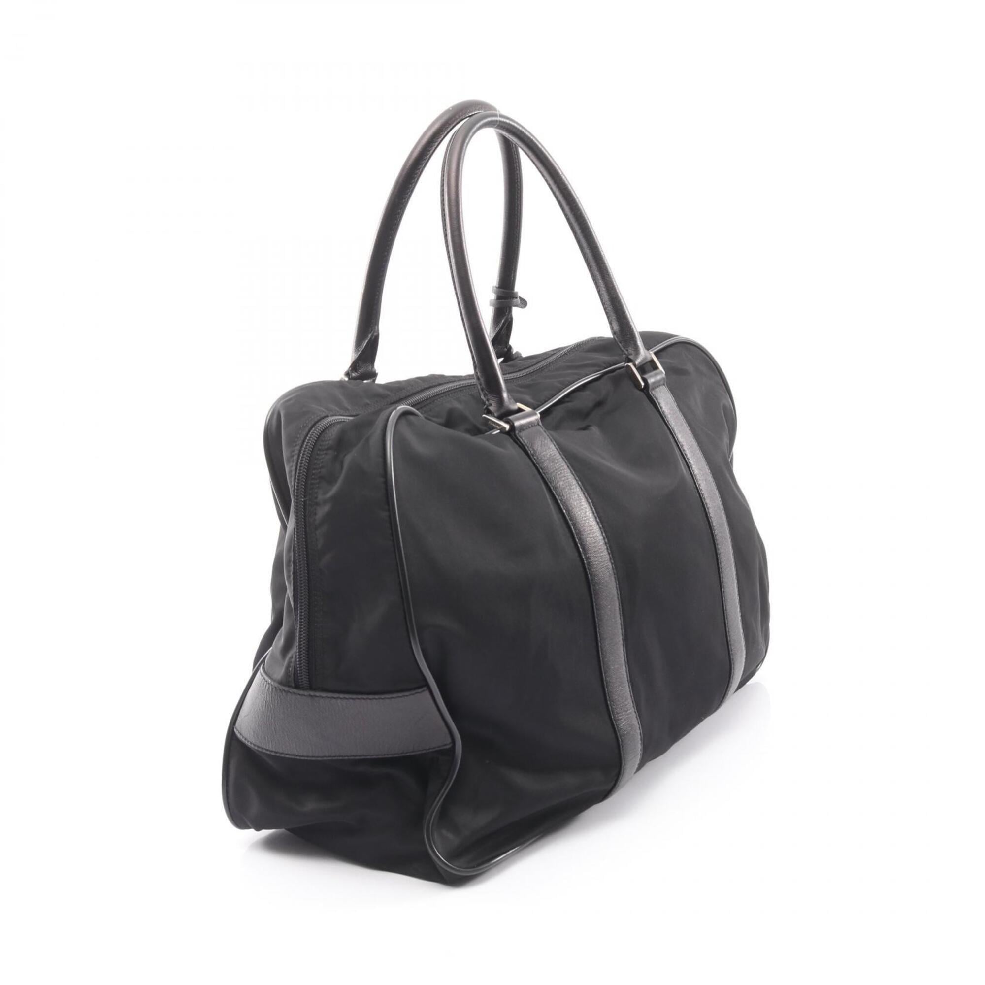 Prada Black Nylon Leather Boston Bag Handbag (Pre-Owned)