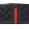 Gucci Dark Navy Red Color Leather Long Wallet (Bi-Fold) (Pre-Owned)