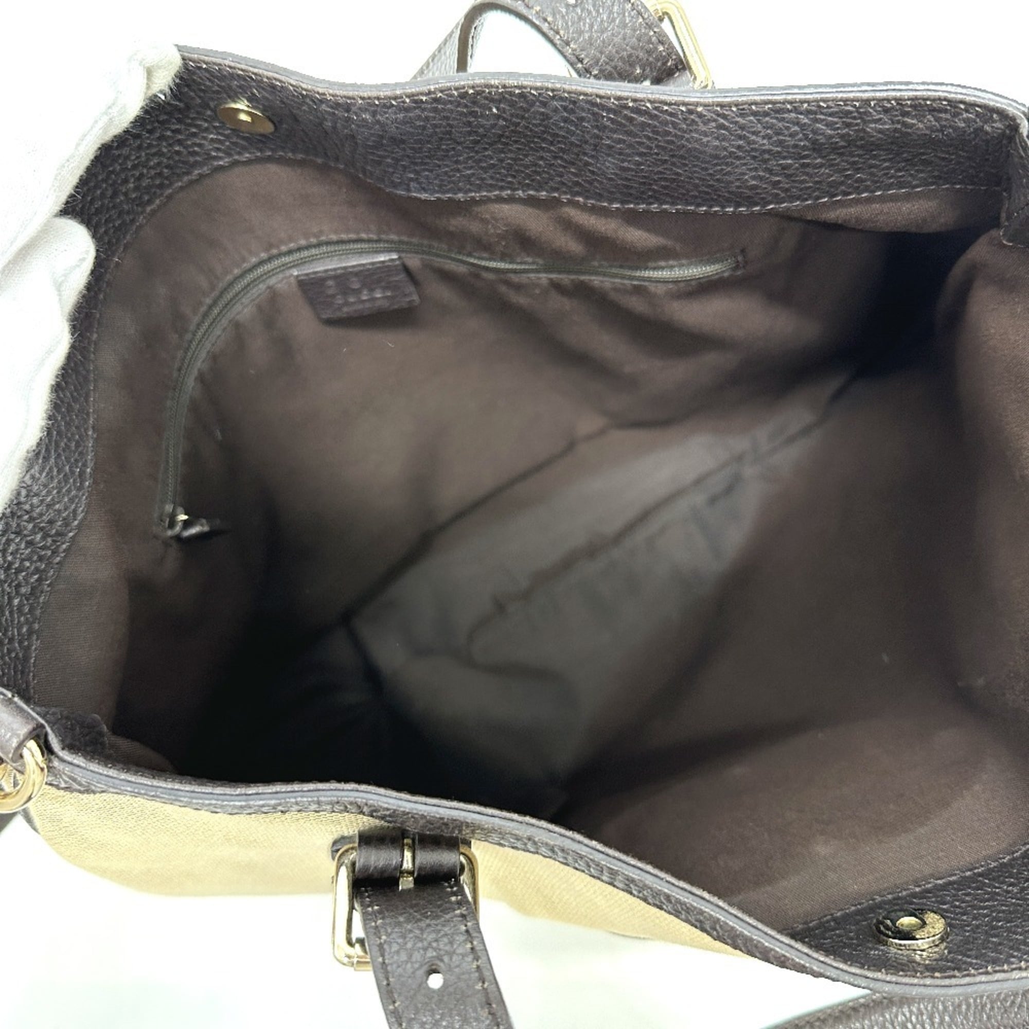 Gucci Beige Canvas Leather Shoulder Bag Tote Bag (Pre-Owned)