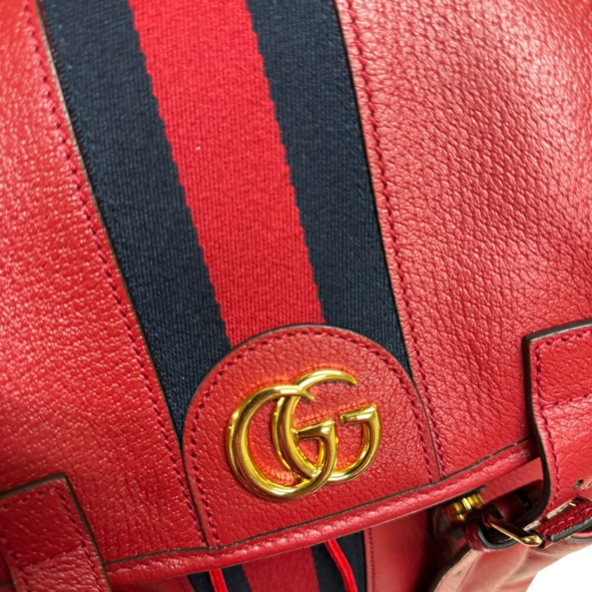 Gucci Navy Red Color Leather Backpack (Pre-Owned)