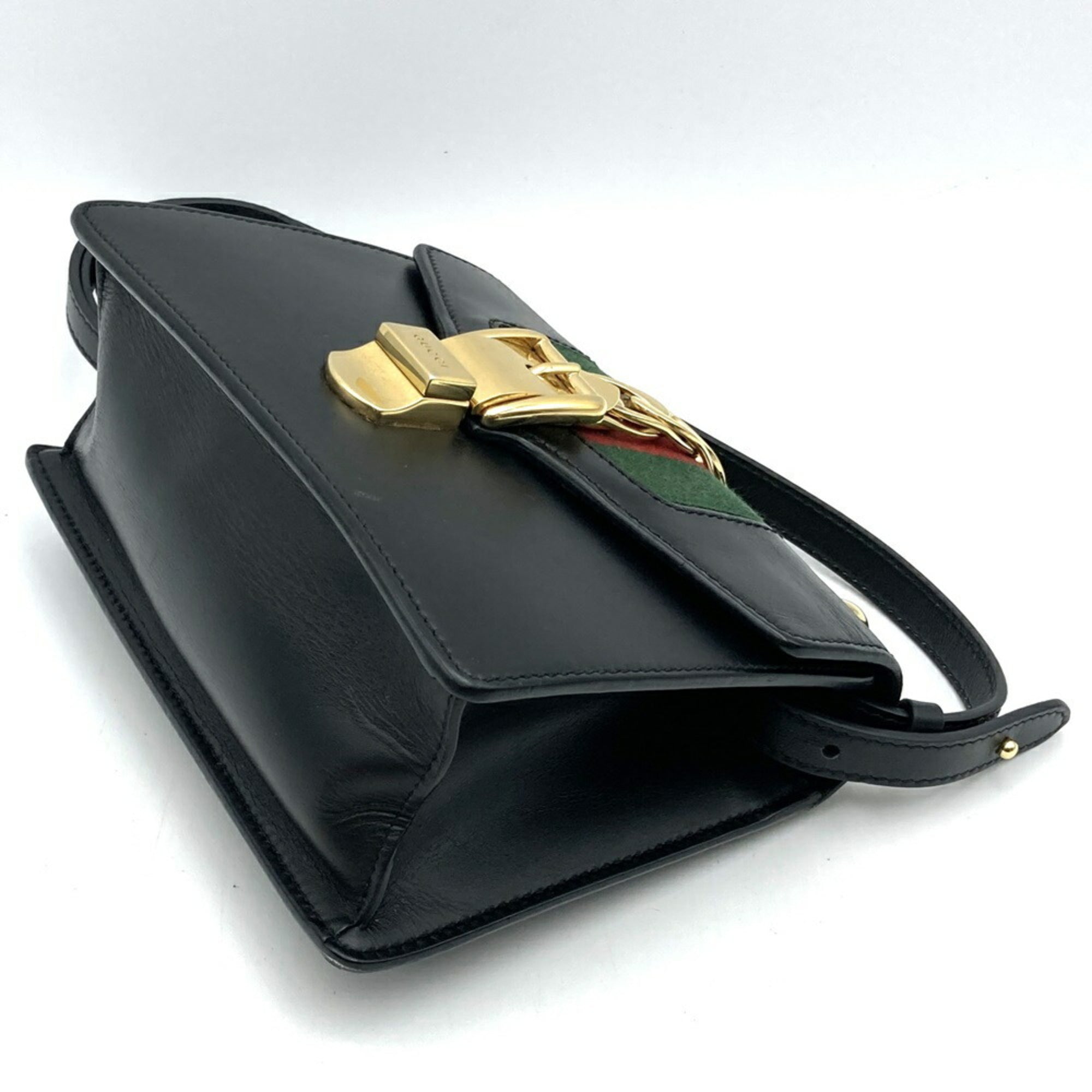 Gucci Sherry Line Black Leather Shoulder Bag (Pre-Owned)