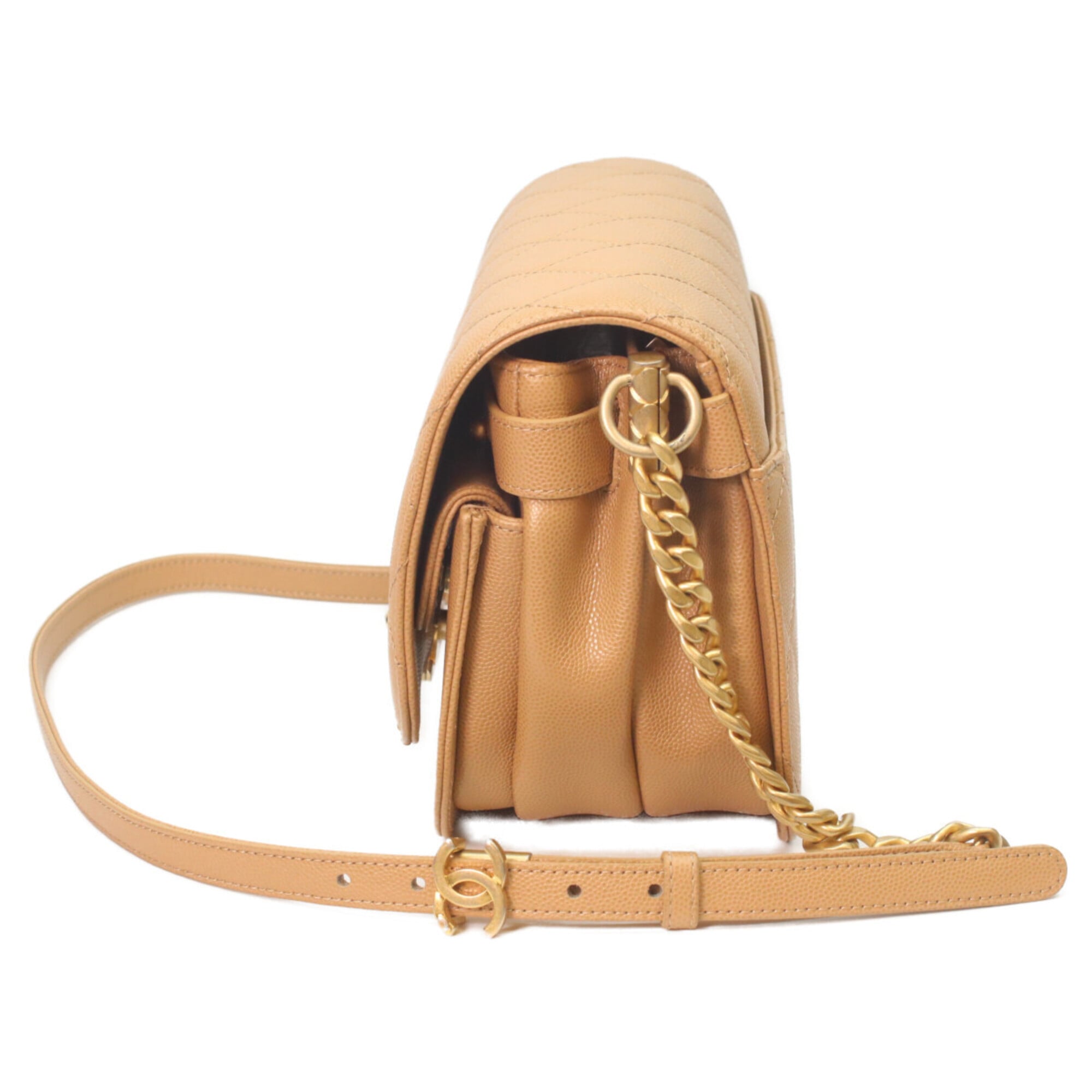 Chanel Beige Grained Calfskin Shoulder Bag (Pre-Owned)