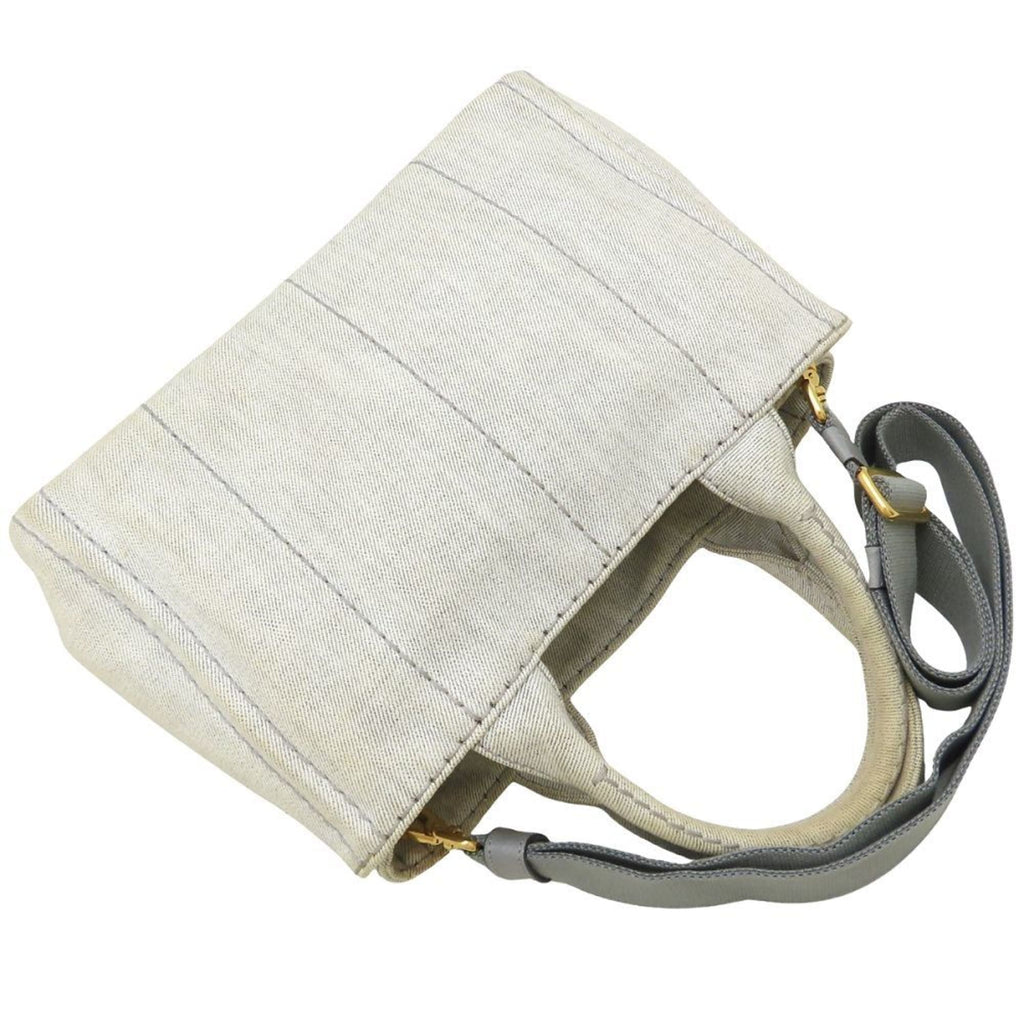 Prada Canapa Bianco White Denim Handbag Tote Bag (Pre-Owned)