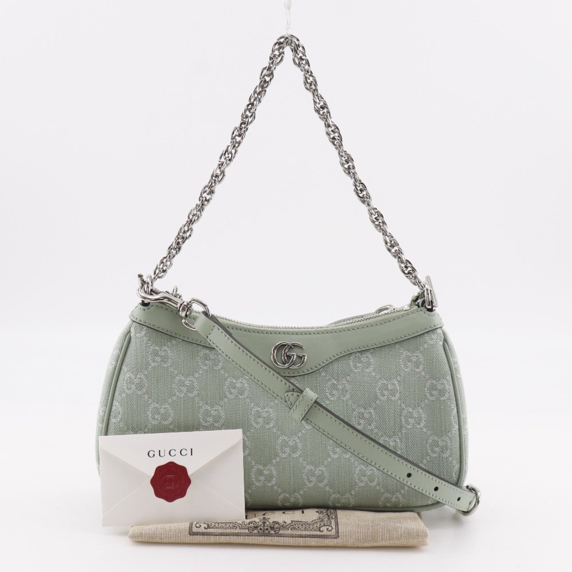 Gucci Green Pale Green Gg Canvas Shoulder Bag (Pre-Owned)
