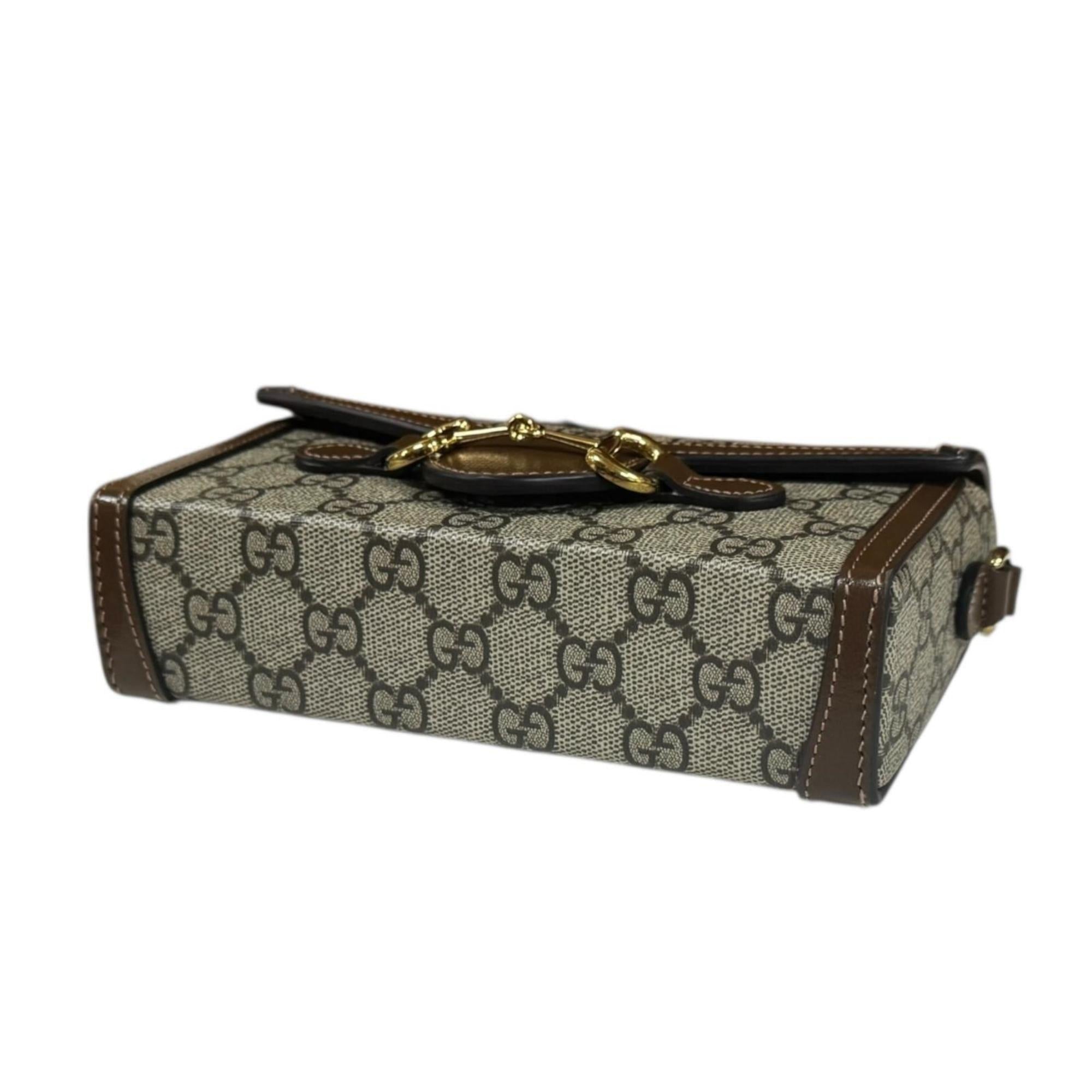 Gucci Horsebit Beige Brown Gg Supreme Shoulder Bag (Pre-Owned)