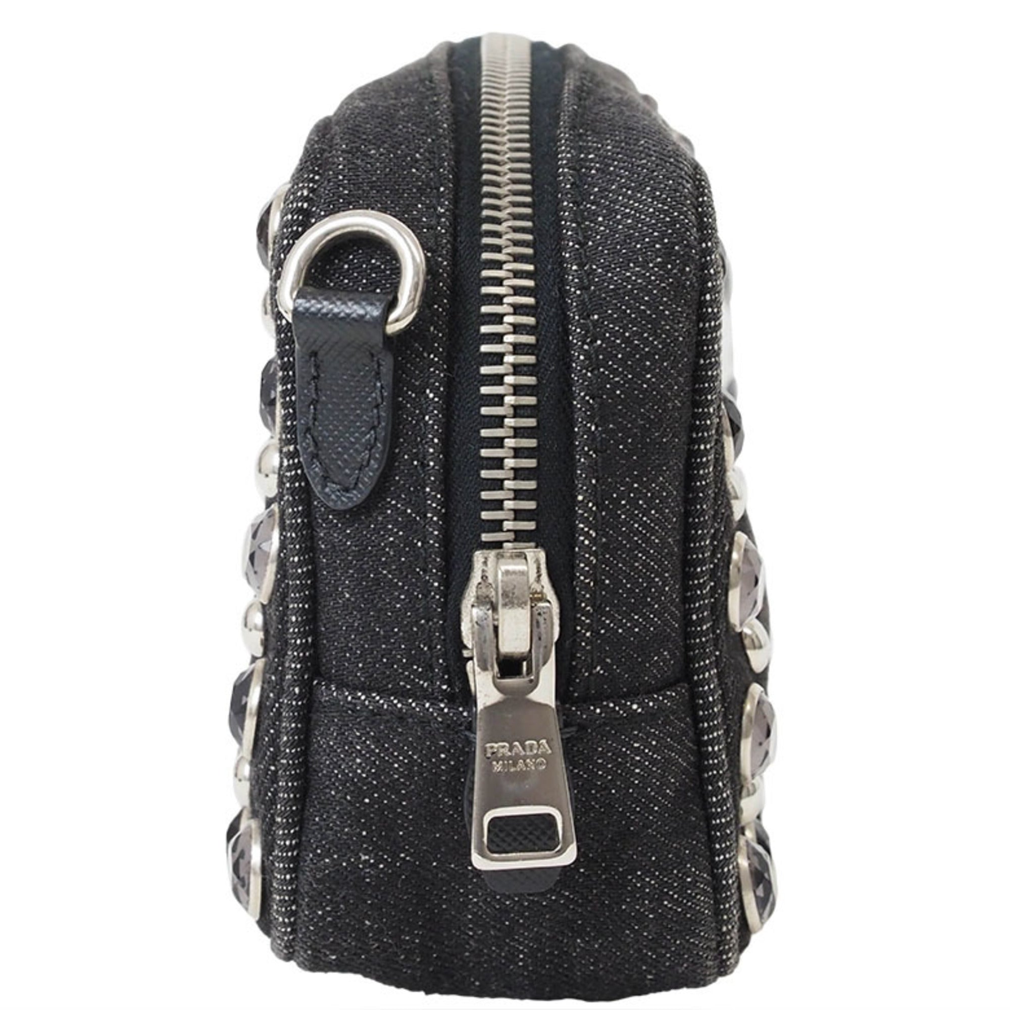 Prada Black Cotton Pochette Pouch Shoulder Bag (Pre-Owned)