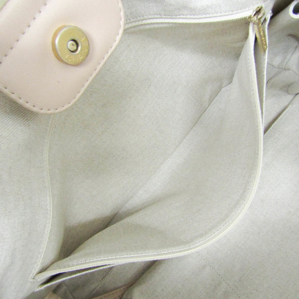 Chanel Multi-Color Pink Beige Canvas Leather Handbag Tote Bag (Pre-Owned)