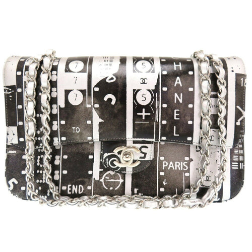 Chanel Black Silver Leather Shoulder Bag (Pre-Owned)
