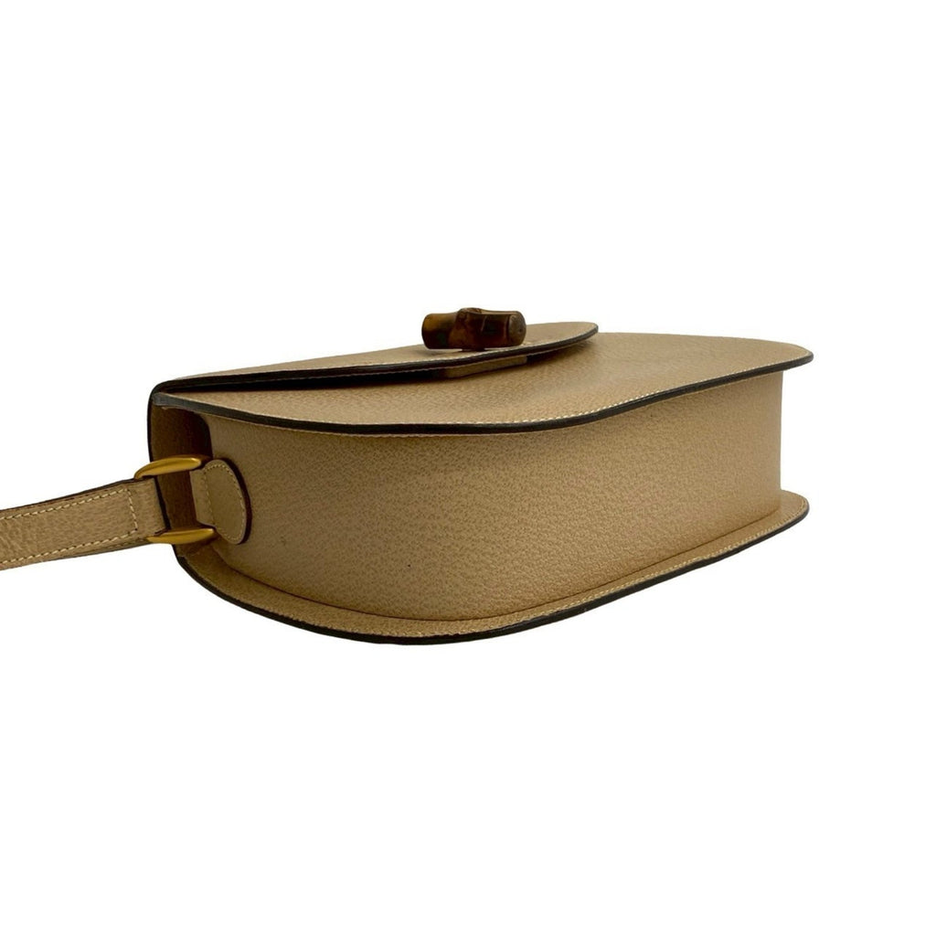 Gucci Beige Leather Bamboo Pochette Shoulder Bag (Pre-Owned)