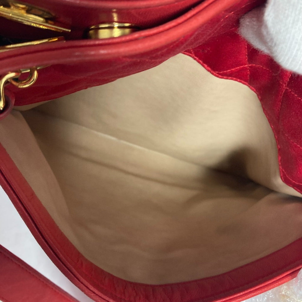 Chanel Red Color Satin Leather Shoulder Bag Tote Bag (Pre-Owned)