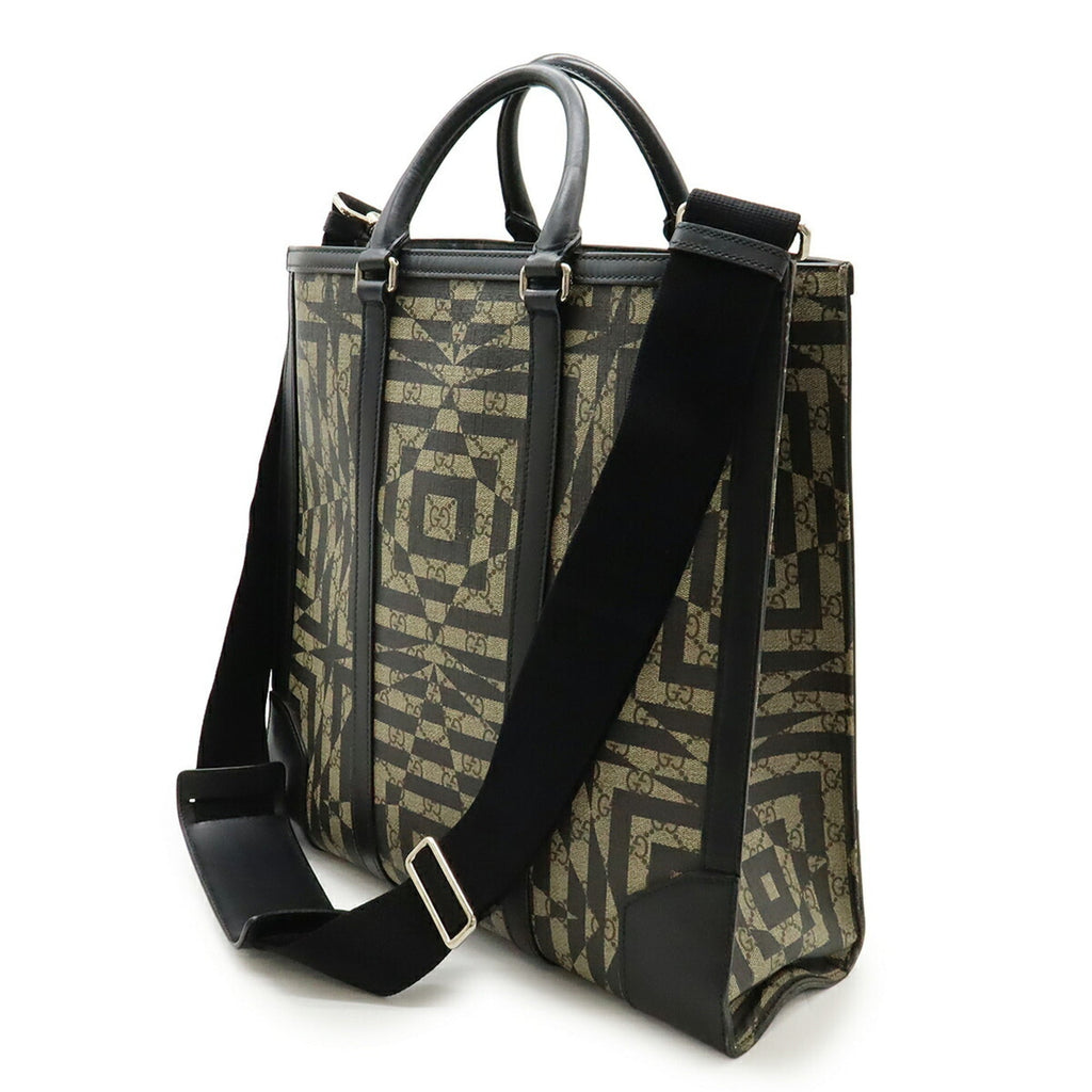 Gucci Beige Black Gg Supreme Leather Shoulder Bag Tote Bag (Pre-Owned)