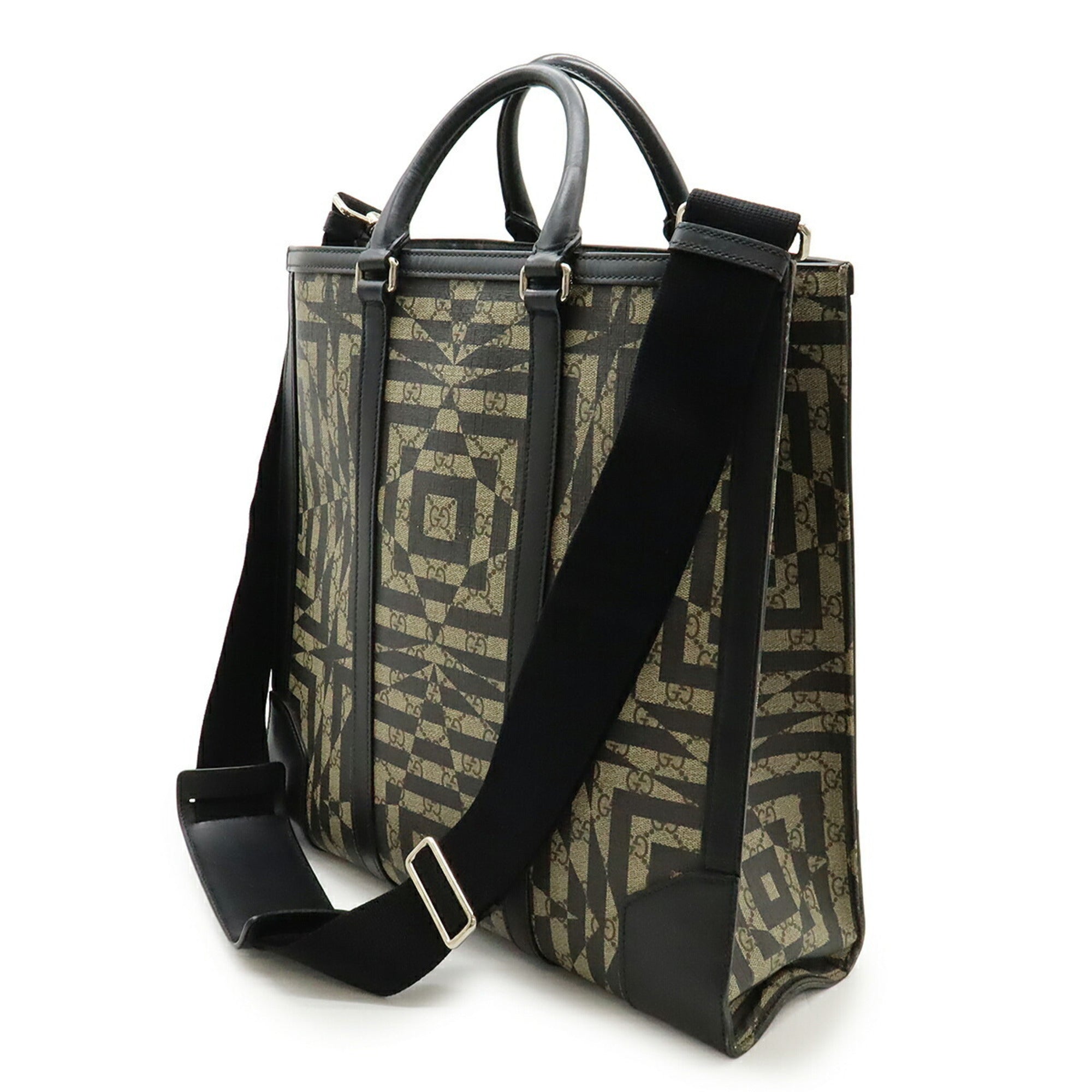 Gucci Beige Black Gg Supreme Leather Shoulder Bag Tote Bag (Pre-Owned)