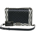 Chanel Boy Chanel Black White Leather Shoulder Bag (Pre-Owned)