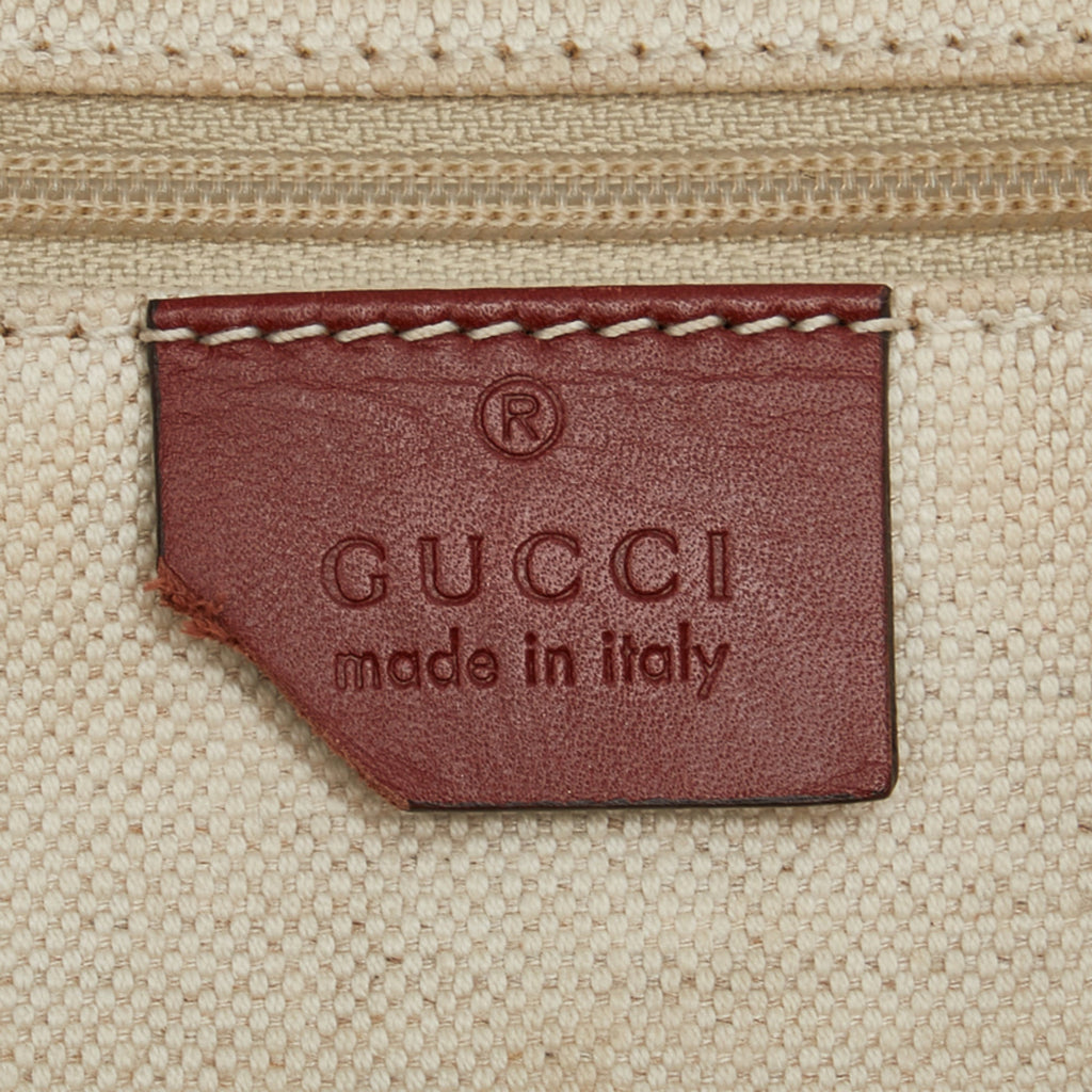 Gucci Beige Red Color Canvas Leather Shoulder Bag Tote Bag (Pre-Owned)