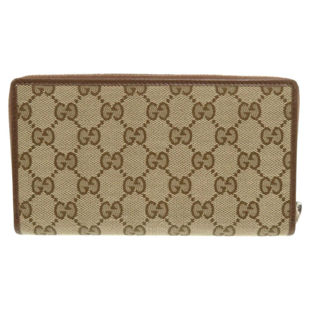 Gucci Beige Brown Gg Canvas Leather Long Wallet (Bi-Fold) (Pre-Owned)