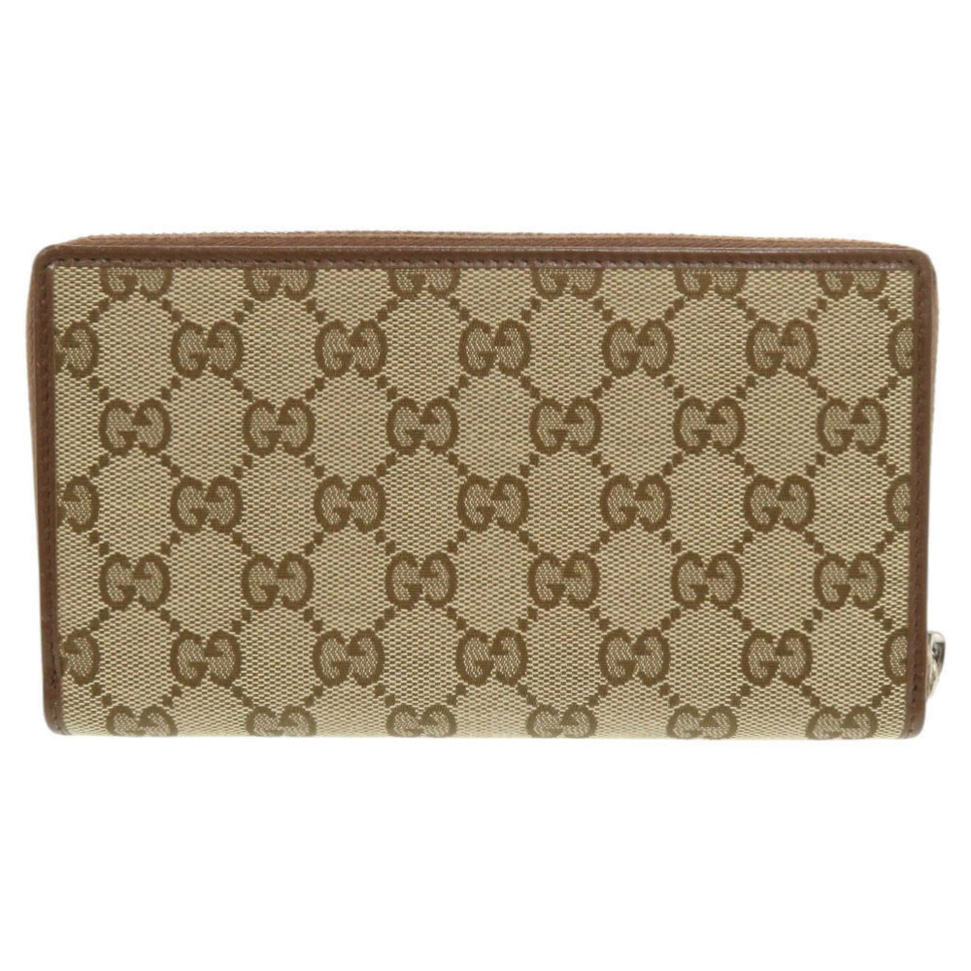 Gucci Beige Brown Gg Canvas Leather Long Wallet (Bi-Fold) (Pre-Owned)