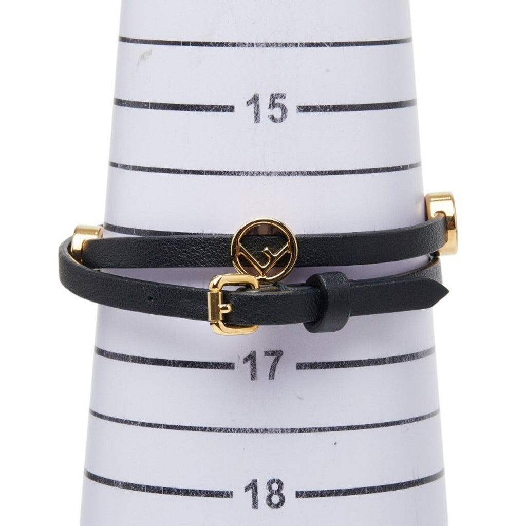Fendi Gold Black Leather Charm Bracelet (Pre-Owned)