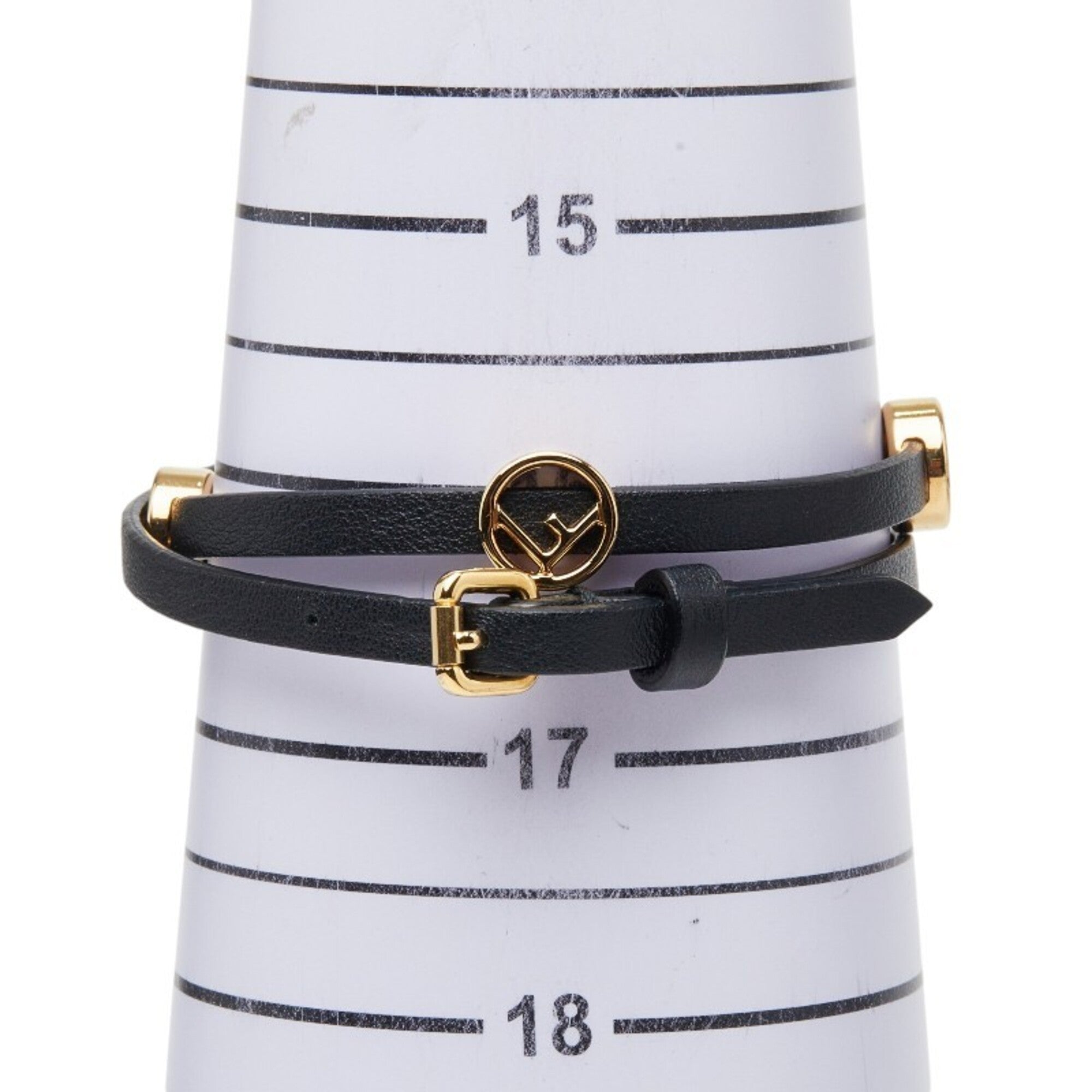 Fendi Gold Black Leather Charm Bracelet (Pre-Owned)