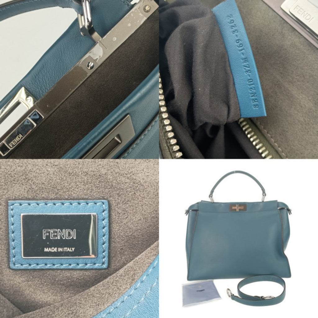 Fendi Peekaboo Blue Leather Handbag Shoulder Bag Tote Bag (Pre-Owned)