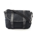 Gucci Black Navy Canvas Leather Shoulder Bag (Pre-Owned)