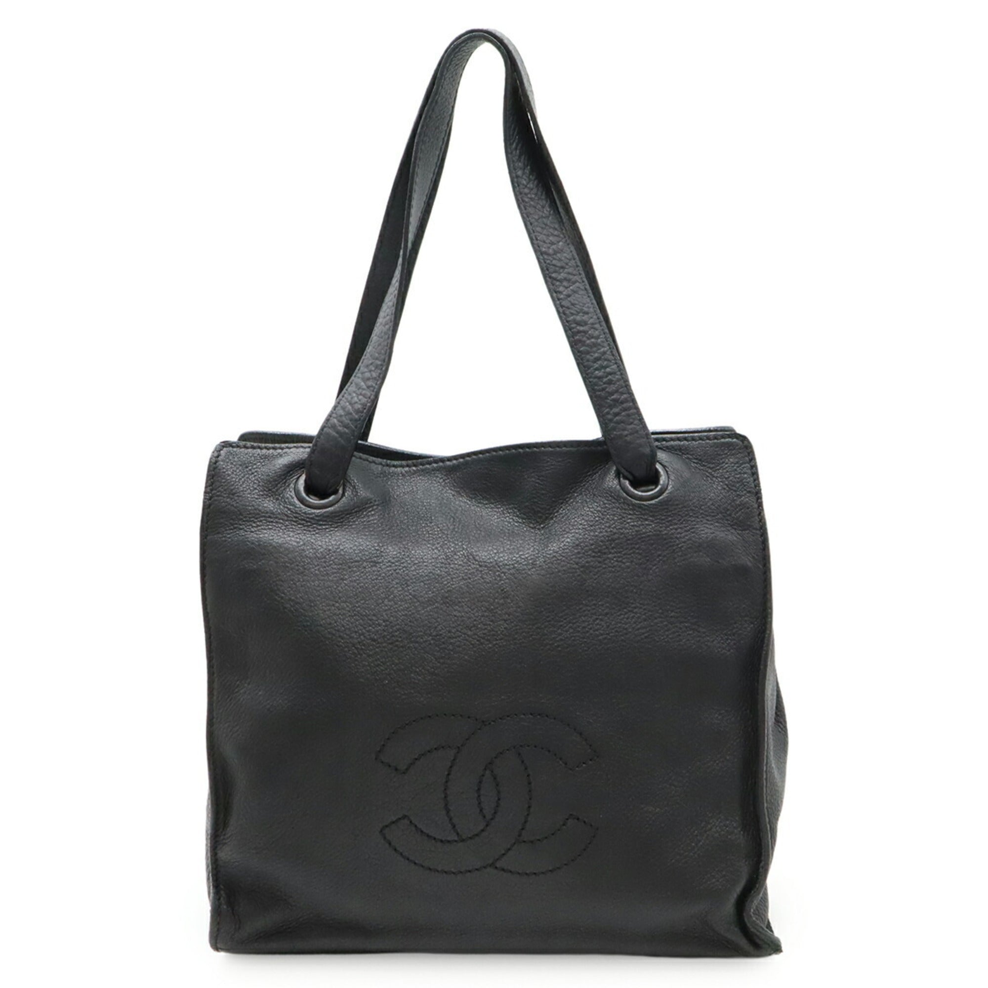 Chanel Black Leather Shoulder Bag Tote Bag (Pre-Owned)