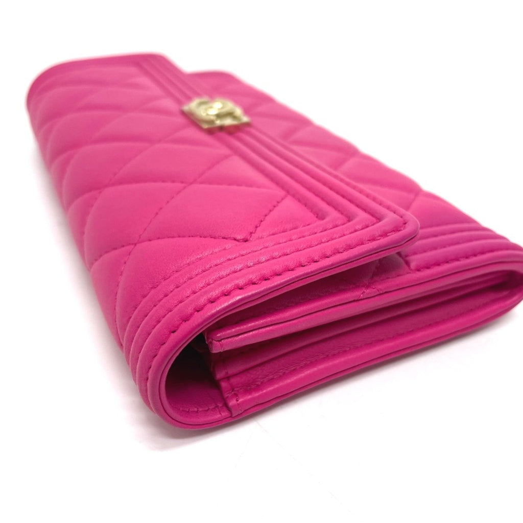 Chanel Pink Leather Long Wallet (Bi-Fold) (Pre-Owned)
