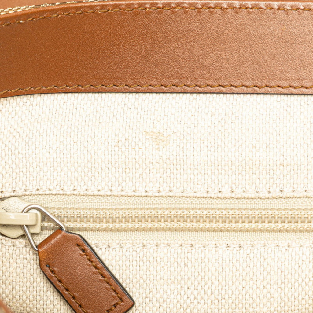 Gucci Beige Brown Canvas Leather Shoulder Bag (Pre-Owned)