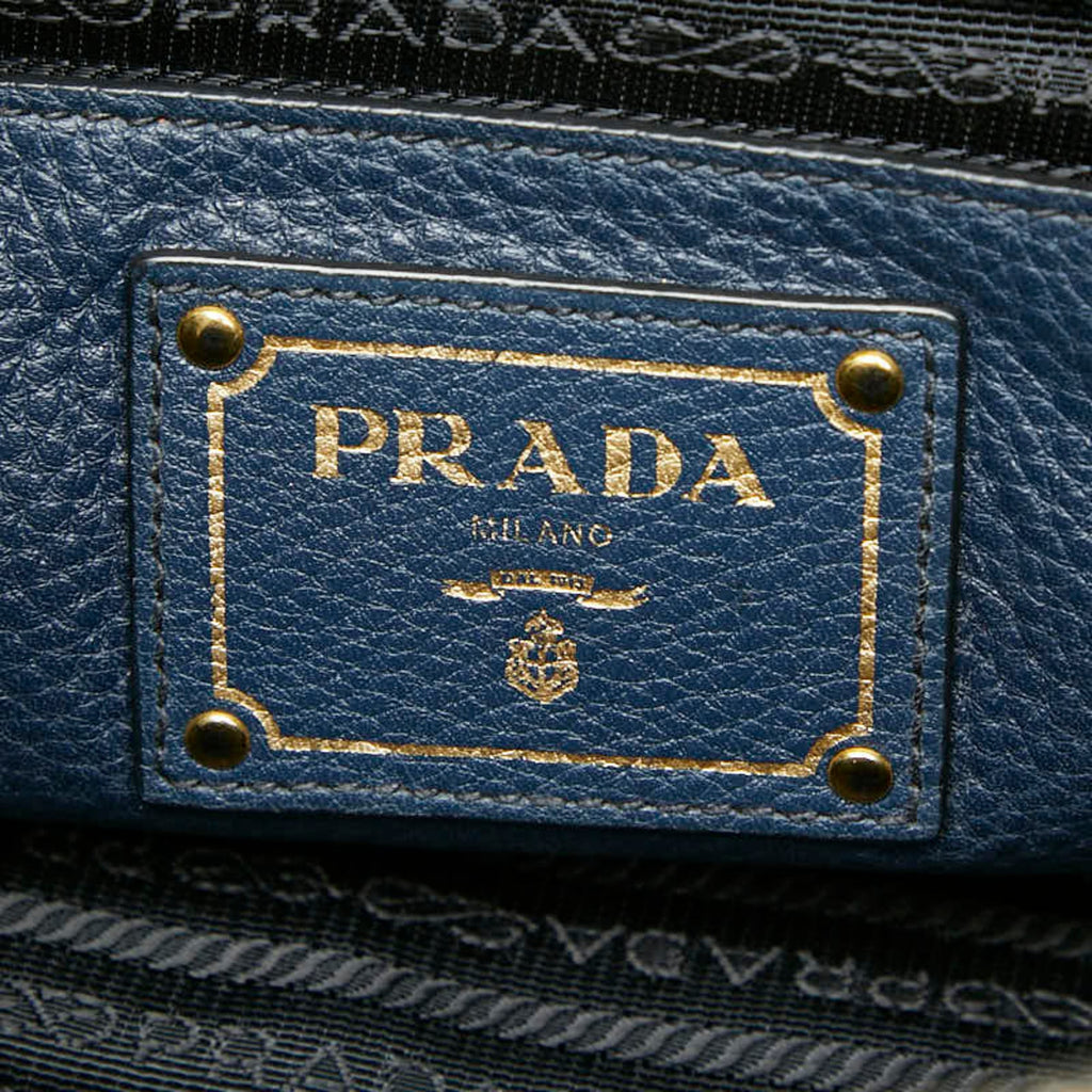 Prada Black Navy Leather Handbag Shoulder Bag (Pre-Owned)
