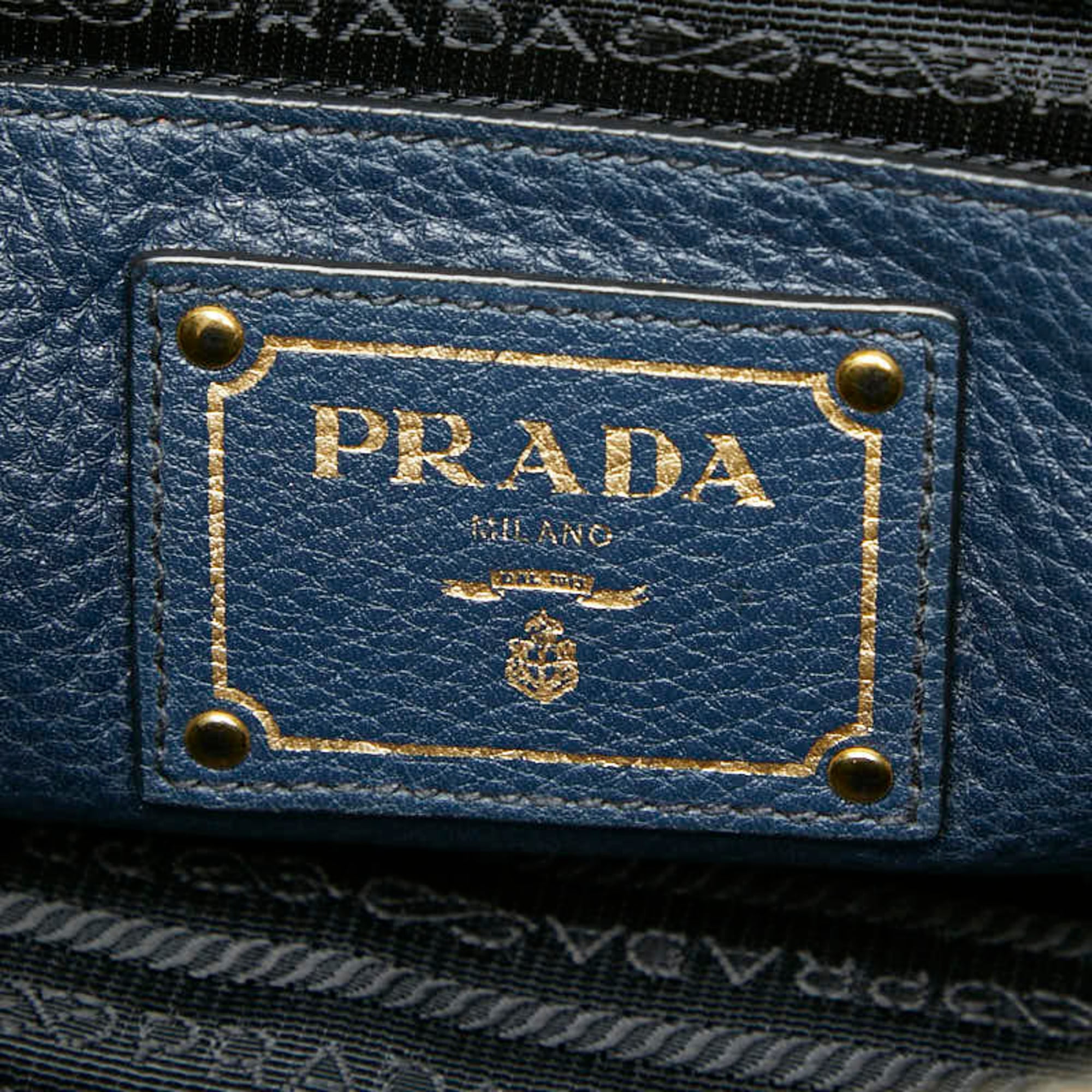 Prada Black Navy Leather Handbag Shoulder Bag (Pre-Owned)