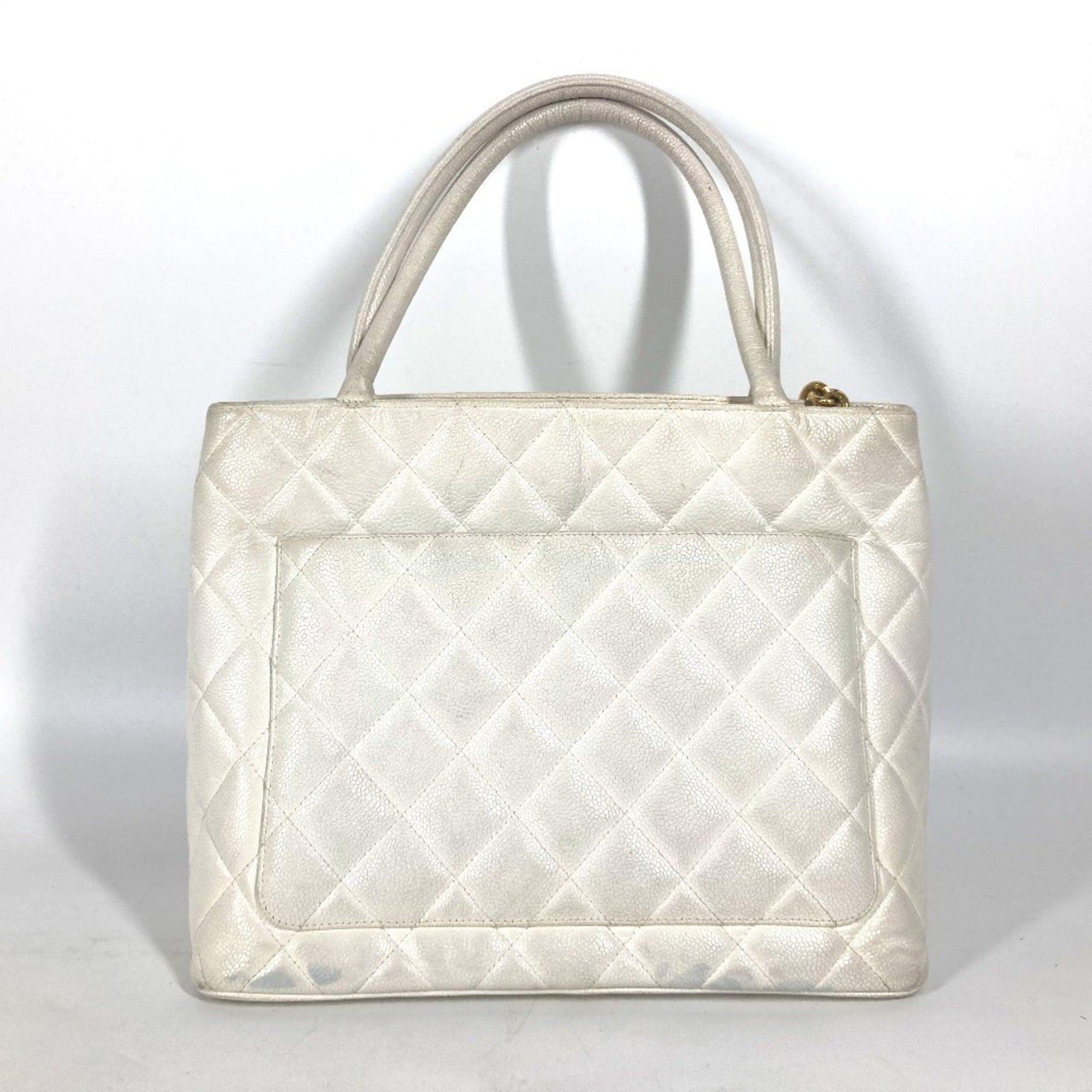Chanel White Caviar Leather Shoulder Bag Tote Bag (Pre-Owned)