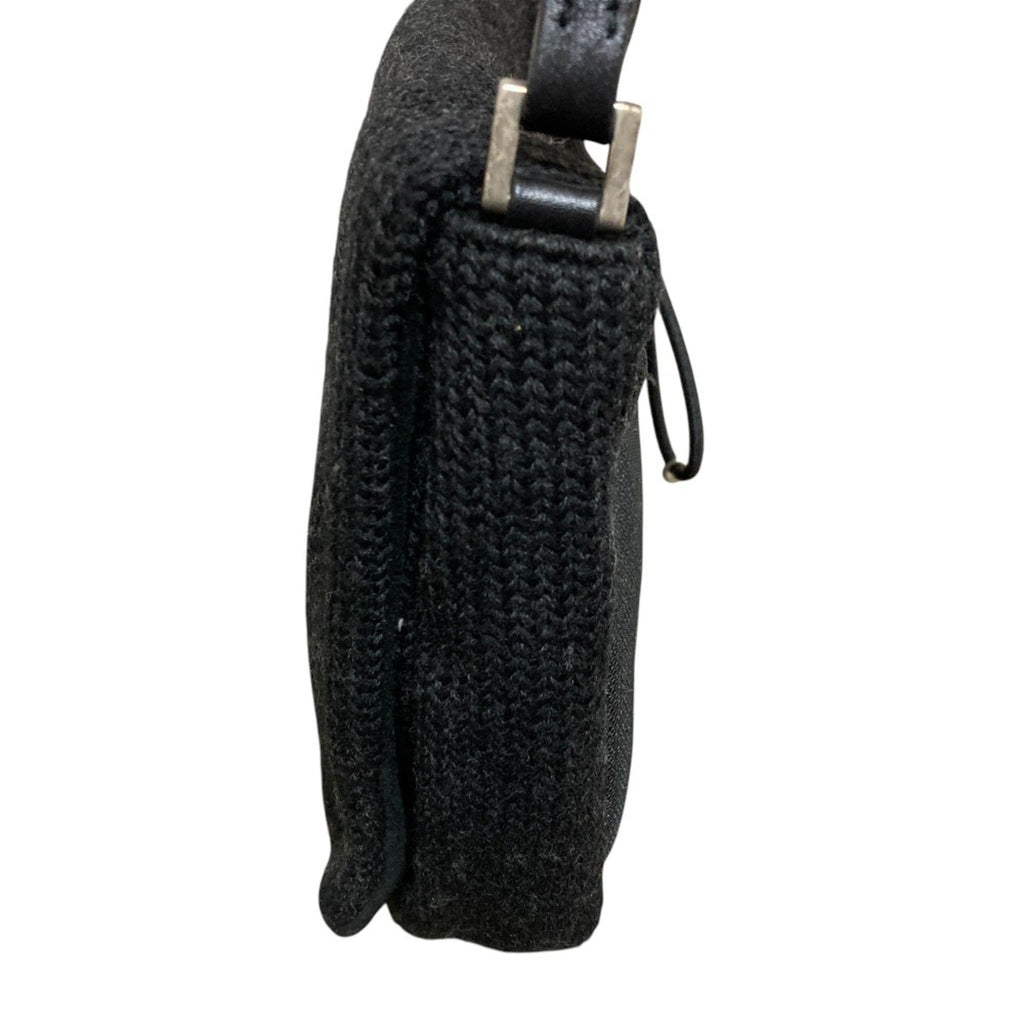 Prada Black Wool Leather Shoulder Bag (Pre-Owned)