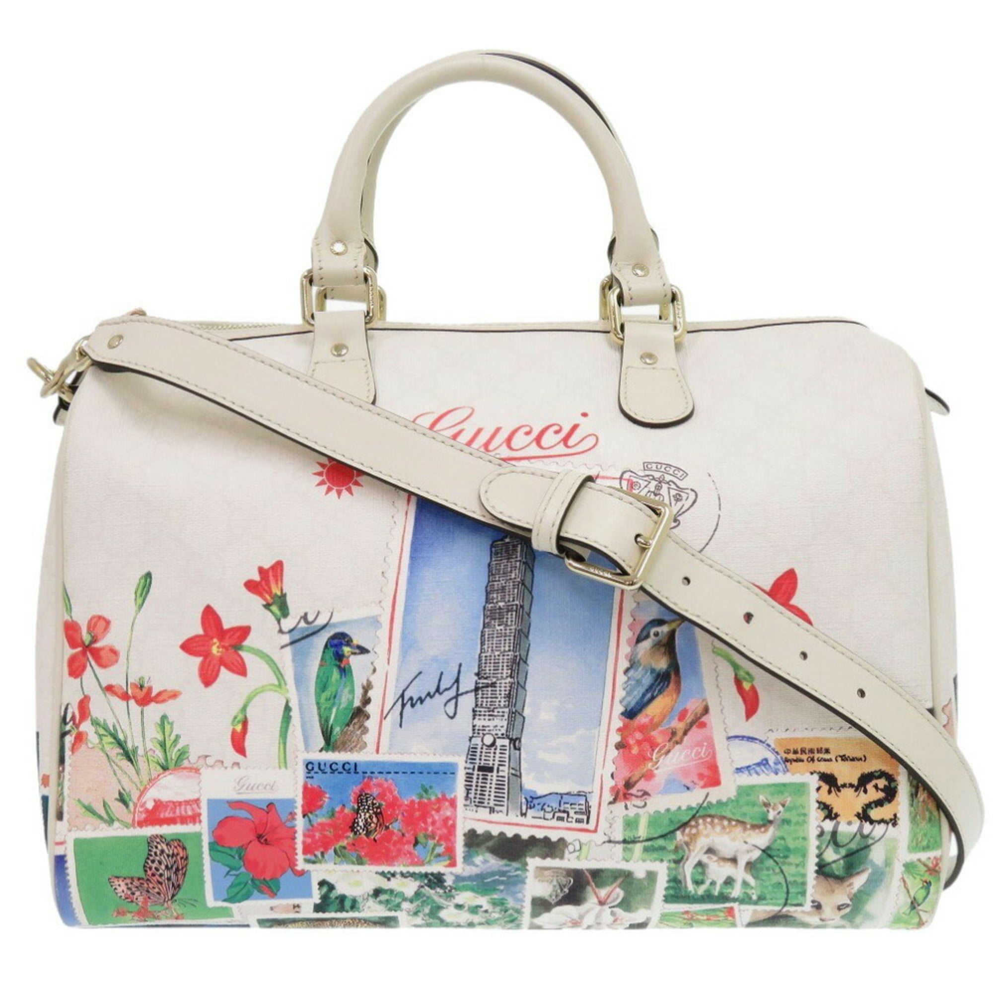 Gucci White Leather Boston Bag Handbag (Pre-Owned)
