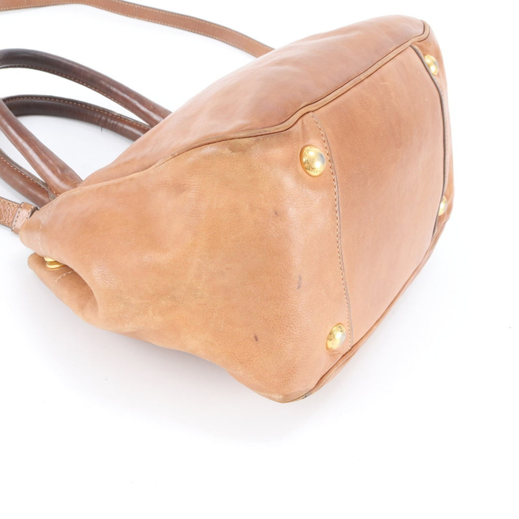 Prada Brown Leather Handbag Shoulder Bag Tote Bag (Pre-Owned)