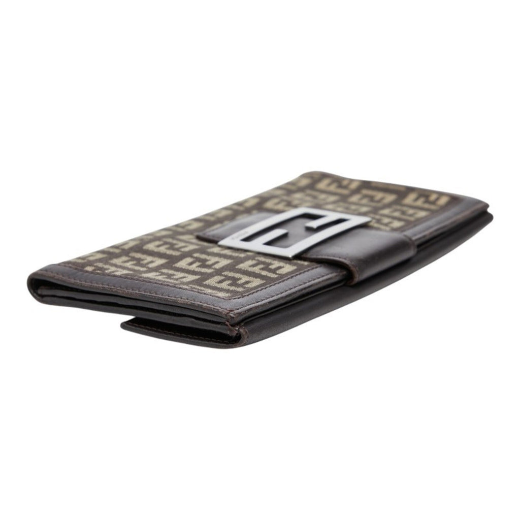 Fendi Brown Canvas Leather Long Wallet (Bi-Fold) (Pre-Owned)