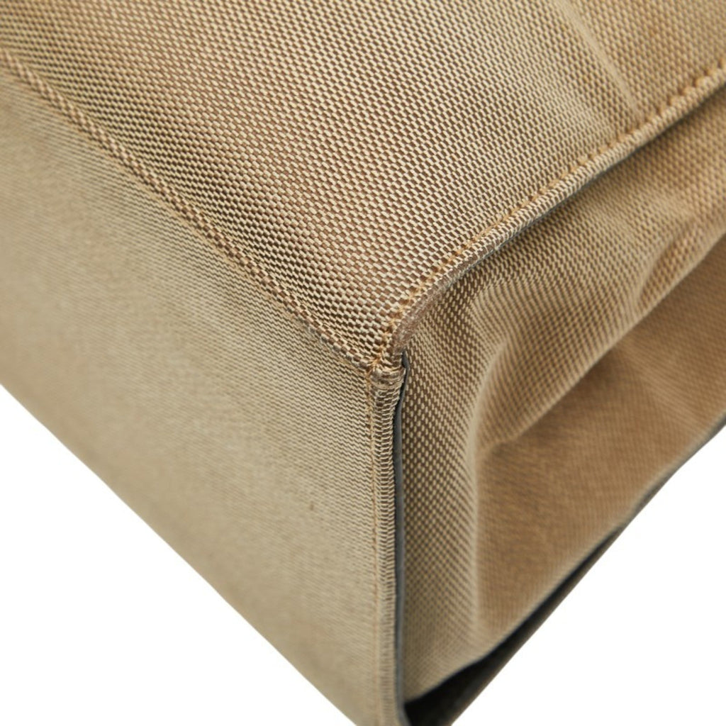 Gucci Bamboo Beige Black Canvas Handbag Tote Bag (Pre-Owned)