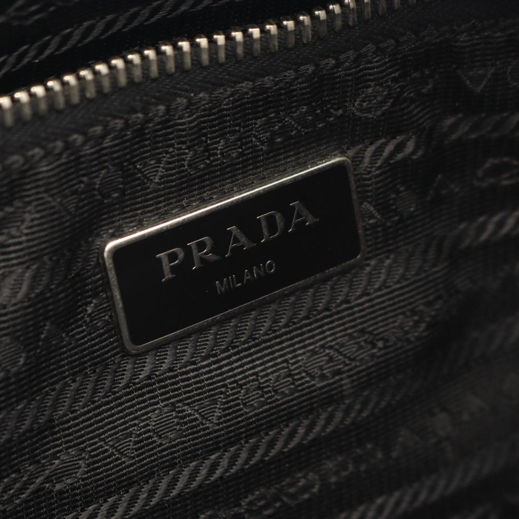 Prada Black Brown Canvas Leather Handbag Shoulder Bag (Pre-Owned)