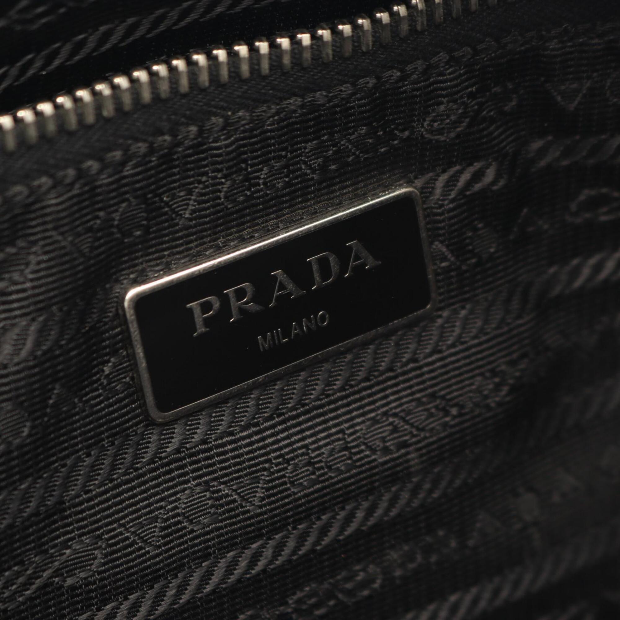 Prada Black Brown Canvas Leather Handbag Shoulder Bag (Pre-Owned)