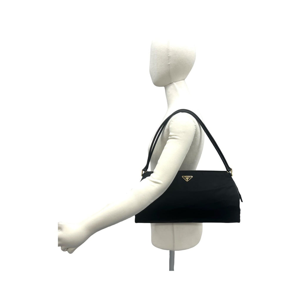 Prada Black Nylon Leather Handbag Shoulder Bag Tote Bag (Pre-Owned)