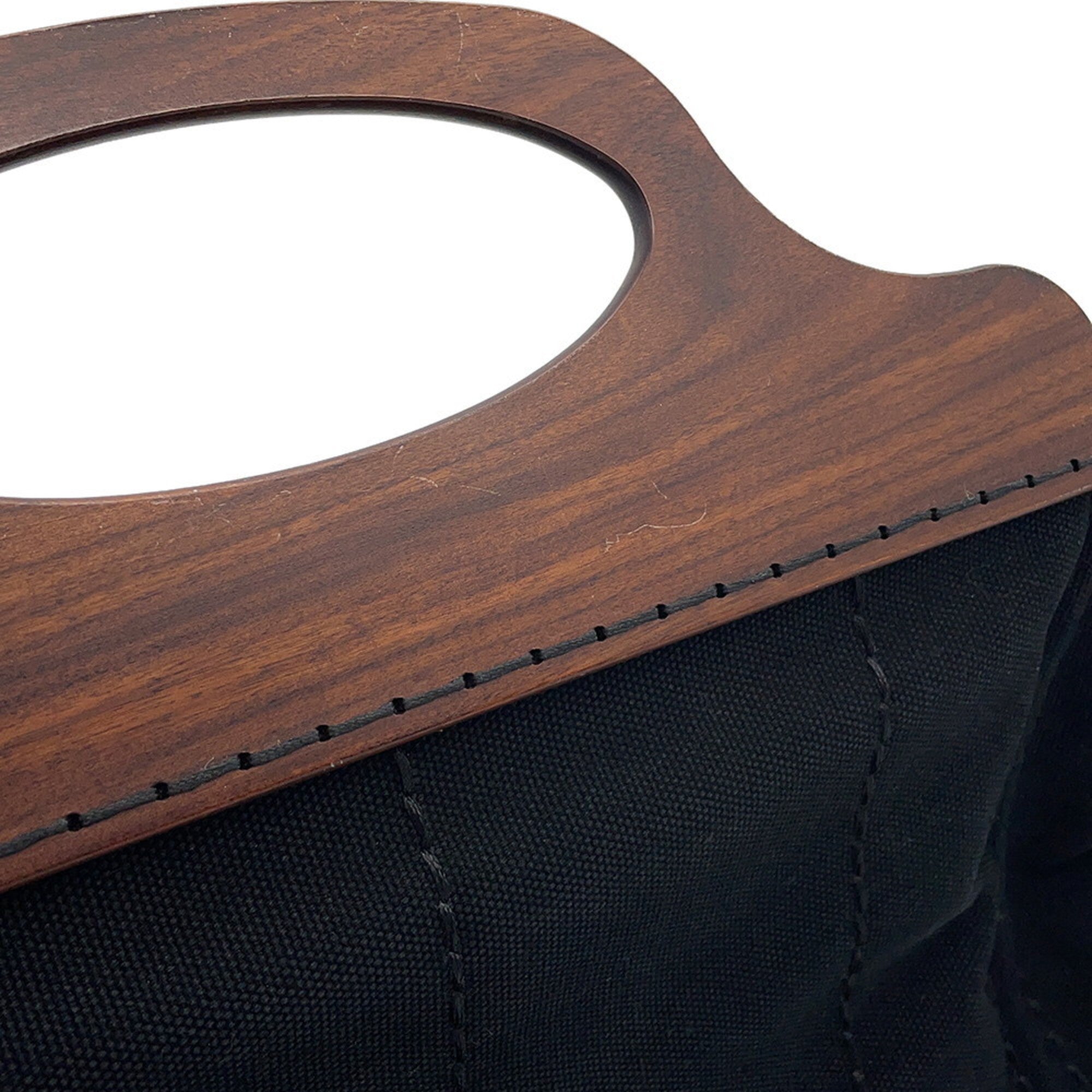Prada Canapa Black Canvas Wood Handbag Shoulder Bag (Pre-Owned)