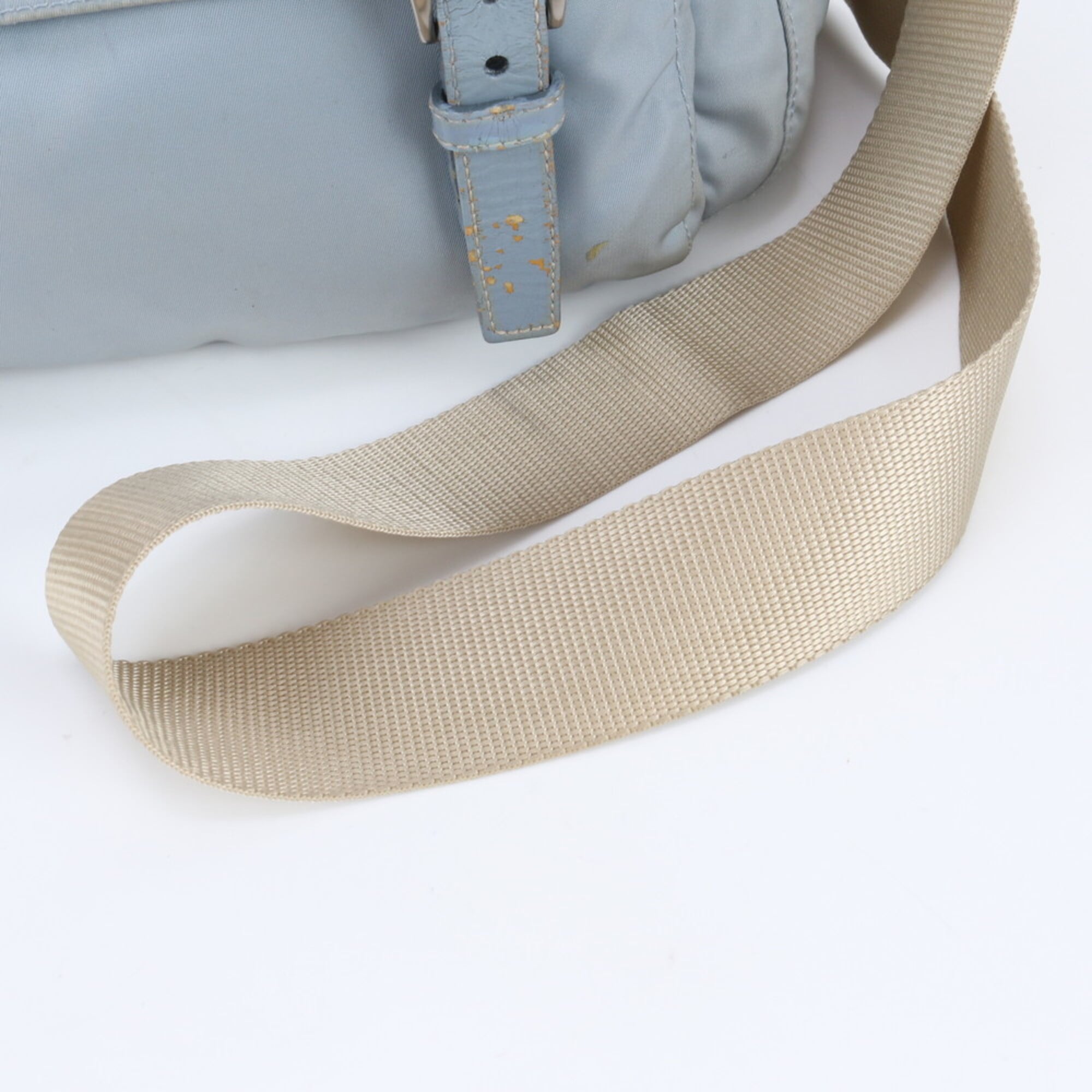 Prada Beige Blue Nylon Leather Shoulder Bag (Pre-Owned)