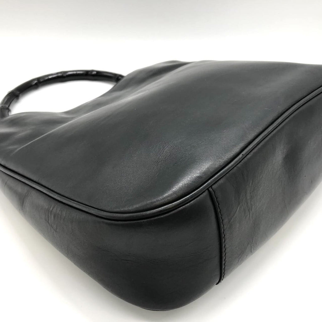 Gucci Black Bamboo Leather Handbag Shoulder Bag (Pre-Owned)