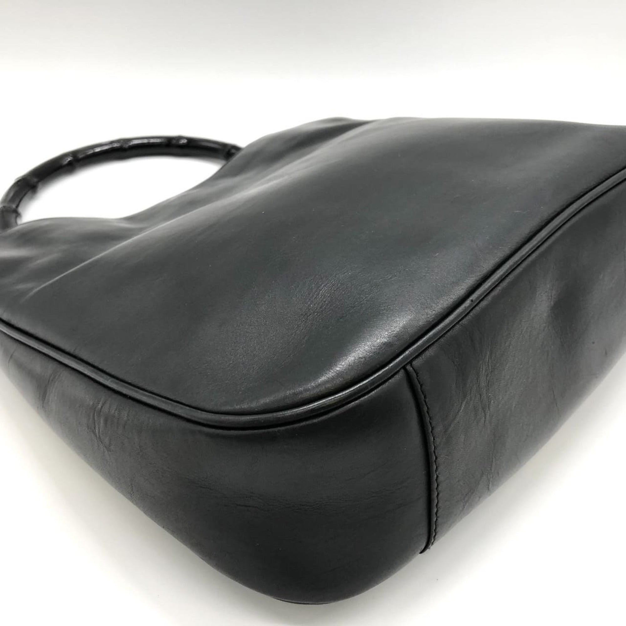 Gucci Black Bamboo Leather Handbag Shoulder Bag (Pre-Owned)
